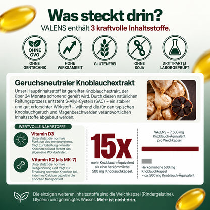 Valens® Gereifter Knoblauchextrakt - 7.500mg Geruchlose Softgels