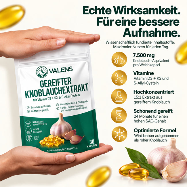 Valens® Gereifter Knoblauchextrakt - 7.500mg Geruchlose Softgels